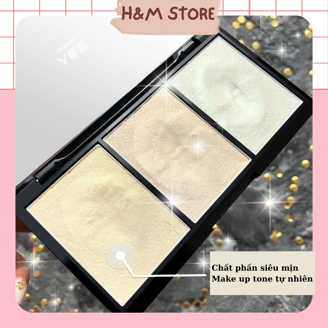 Phấn bắt sáng 3 ô màu kim cương tạo ánh nhũ highlight siêu đẹp