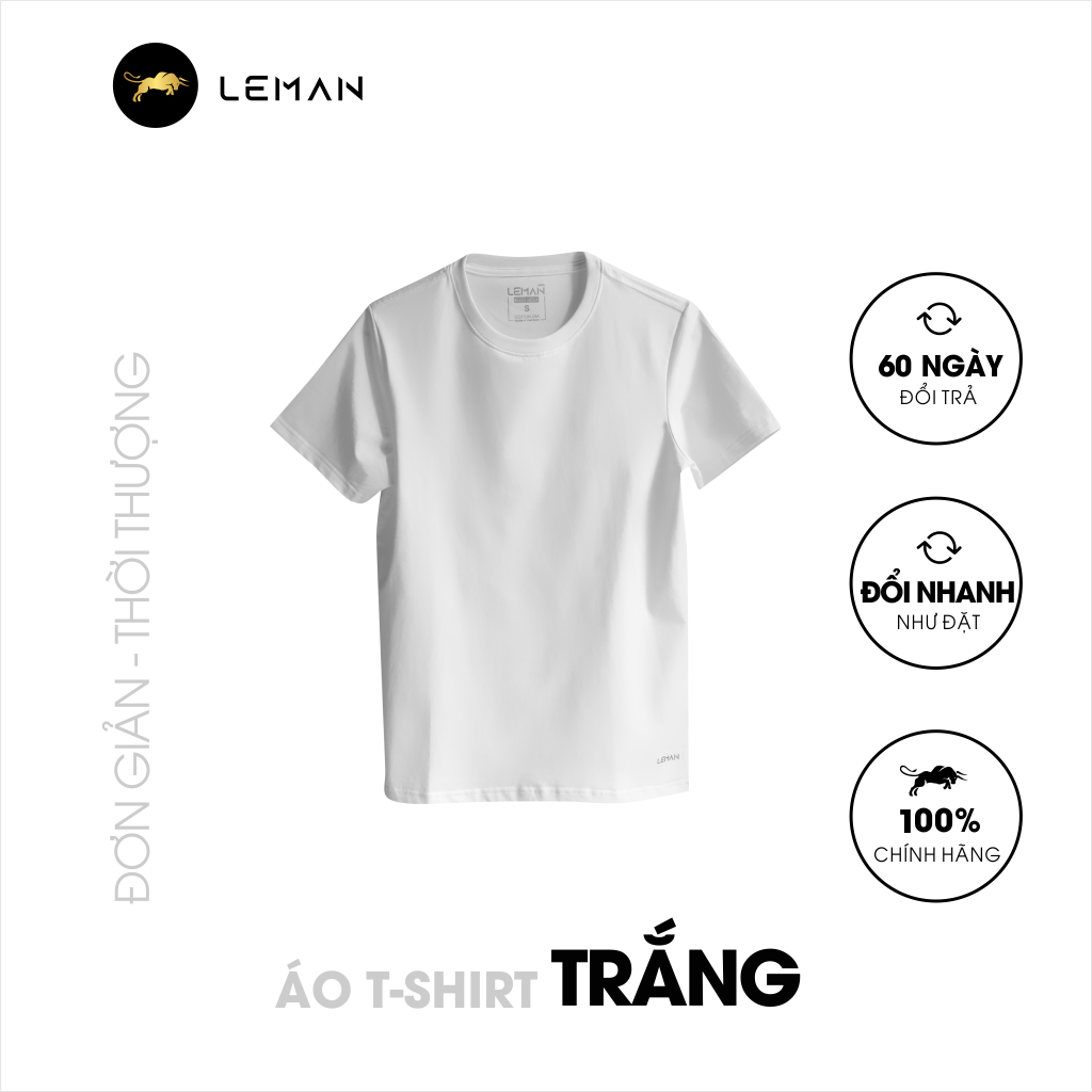 Áo thun nam T-Shirt Leman Cotton Compact màu trắng Regular Form