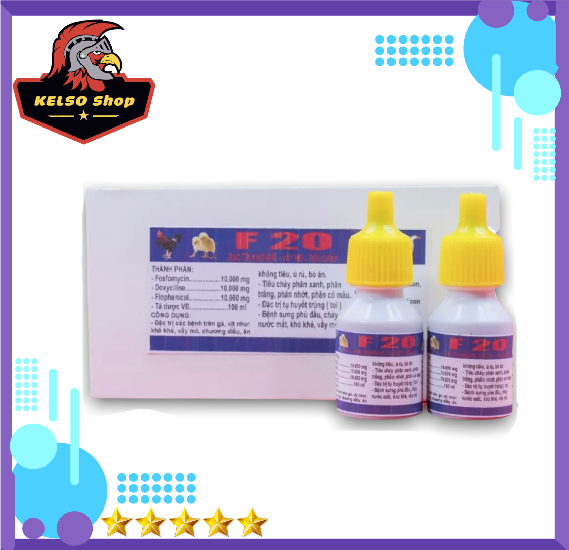 Thuốc gà đá f20 đặc trị các bệnh về đường hô hấp cho gà đá 1 hộp 10 lọ