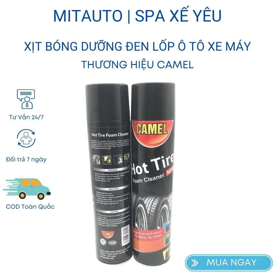Xịt bóng lốp ô tô phục hồi bảo vệ dưỡng đen lốp như mới thương hiệu camel cao cấp chai 650ml