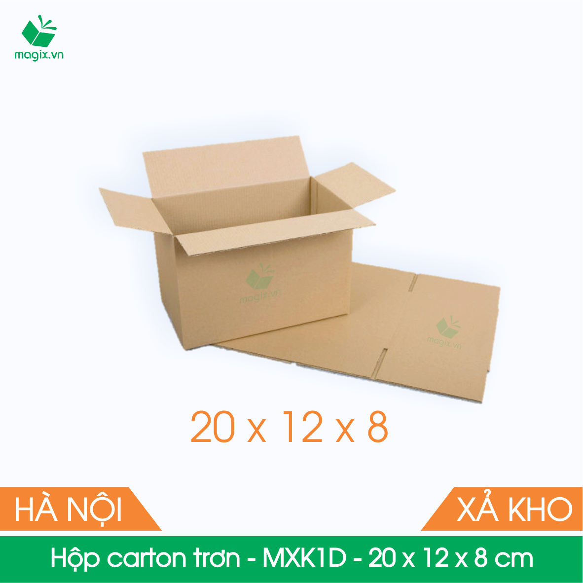 Mxk1d - 20x12x8 cm - 100 thùng hộp carton trơn đóng hàng