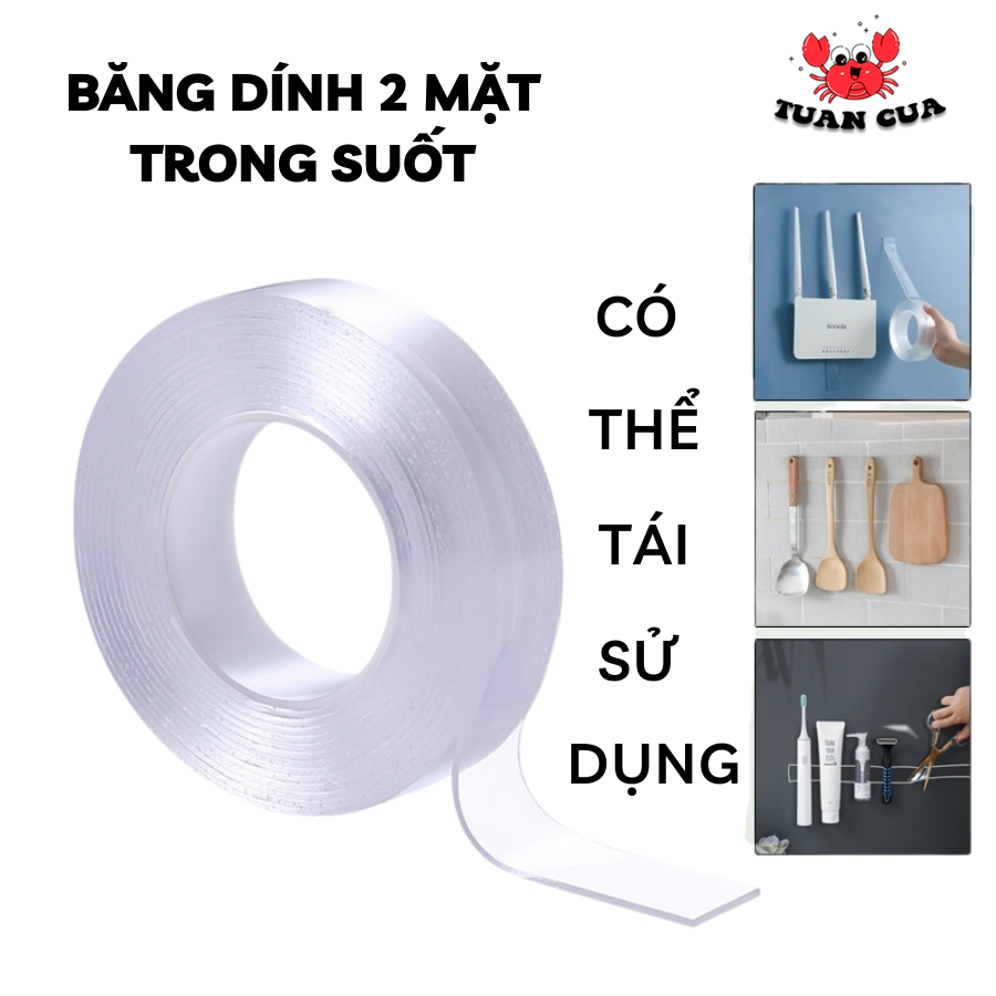 Băng Keo 2 Mặt Trong Suốt Dài 3 MÉT siêu chắc, chịu lực chịu nước cực tốt siêu dính, phụ kiện dính chắc chắn, keo, keo dán đa năng siêu dính