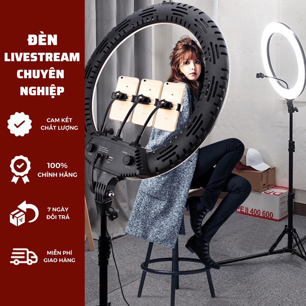 [ SIZE LỚN NHẤT ] Đèn Livestream 54cm Lớn Nhất KÈM CHÂN ĐÈN, REMOTE - Đèn Led 3 Màu Cực Sáng Hỗ trợ CHỤP HÌNH - MAKE UP- LIVE STREAM BÁN HÀNG - TRANG ĐIỂM BH 12 THÁNG.