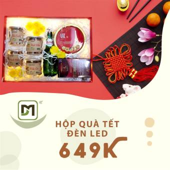 Hộp quà Tết đèn Led cao cấp Bia nhập khẩu, mix hạt dinh dưỡng, bánh Lu, Kẹo Sâm Hàn Quốc kèm túi vải