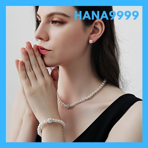 Bộ trang sức nữ trọn bộ 3 món vòng cổ vòng tay bông tai ngọc trai phong cách hàn quốc cao cấp HANA9999