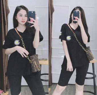 Bộ QUần Áo Lửng Mặc Nhà In Hình Hoa Cúc Dễ Thương, Thiết Kế Thời Trang