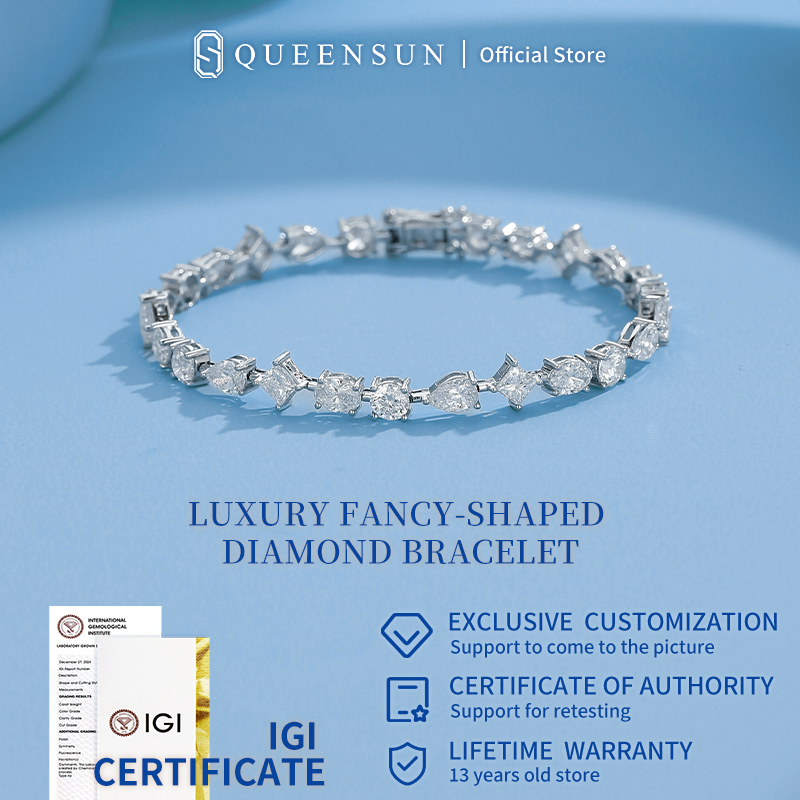 QUEENSUN 18K gold Lab Grown Diamond one carat diamond fancy shaped bracelet for women Giving gifts to girls1克拉异形实验室钻石手链 for women gift  jewelry gift Valentine's Day Gift, Birthday Gift Minimalist Bracelet Classic Style Bracelet Design Bracelet DIY
