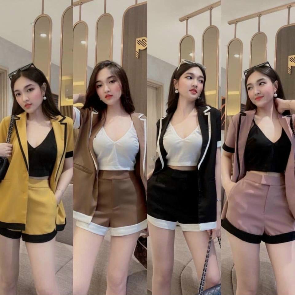 Set bộ nữ cổ vét phối viền cho các tiểu thư đi chơi