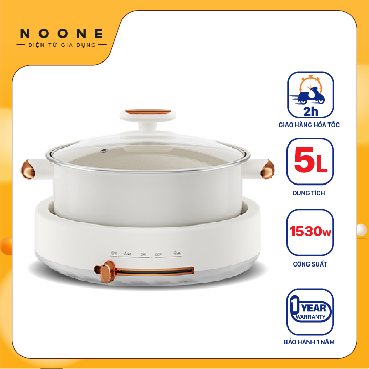 NONOSTYLE Nồi điện đa năng 5 Lít - Công suất 1350W - Chiên, xào, nướng, hấp, nấu, hầm - BẢO HÀNH 12 THÁNG