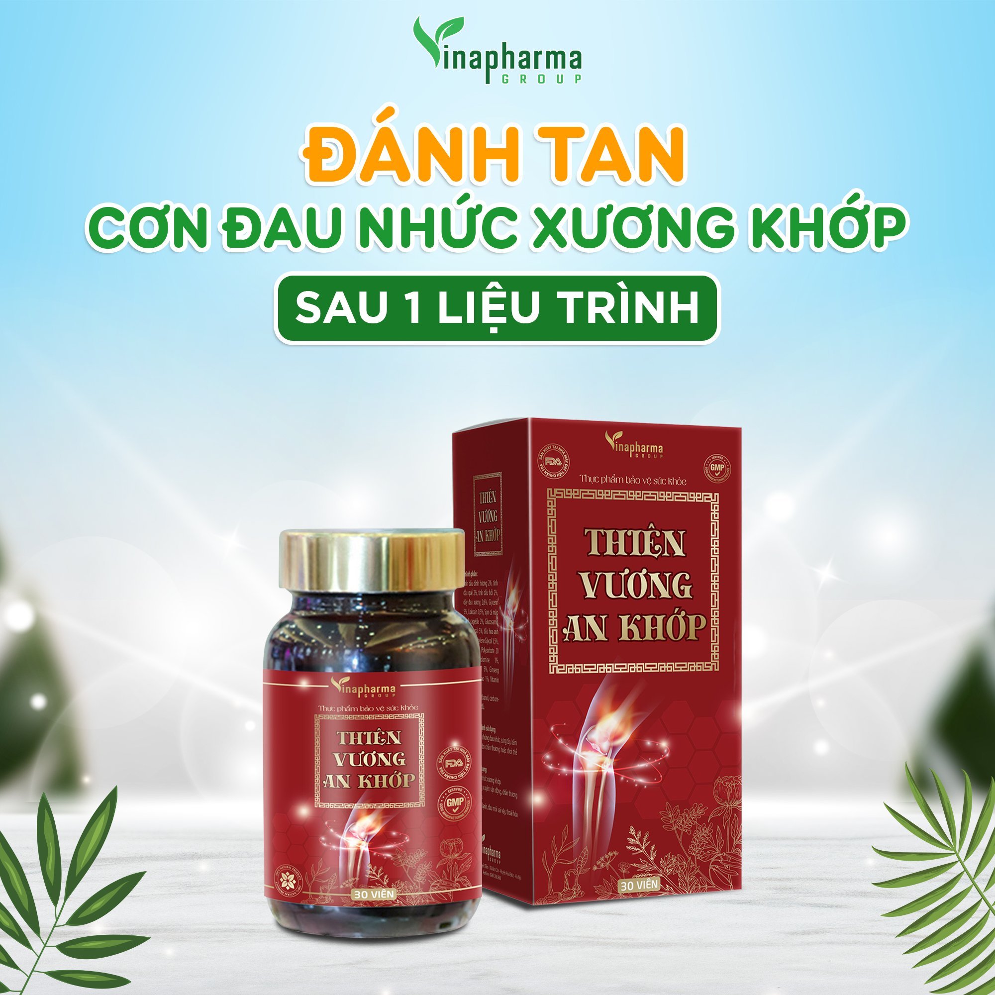 Thiên Vương An Khớp, hộp 45 viên- Hỗ trợ giảm viêm khớp,thoái hóa khớp,Hạn chế lão hóa khớp, giúp vận động linh hoạt - Tổng hợp của 24 vị thu.ốc -Vinapharma group. Made in Việt Nam, nhà máy GMP. TVAK.