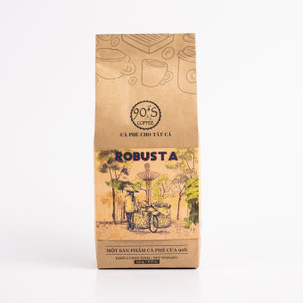 [Túi 250G] Cà Phê Hạt Robusta Nguyên Chất Rang Mộc - 100% Cà Phê Sạch - 90S Coffee Vietnam