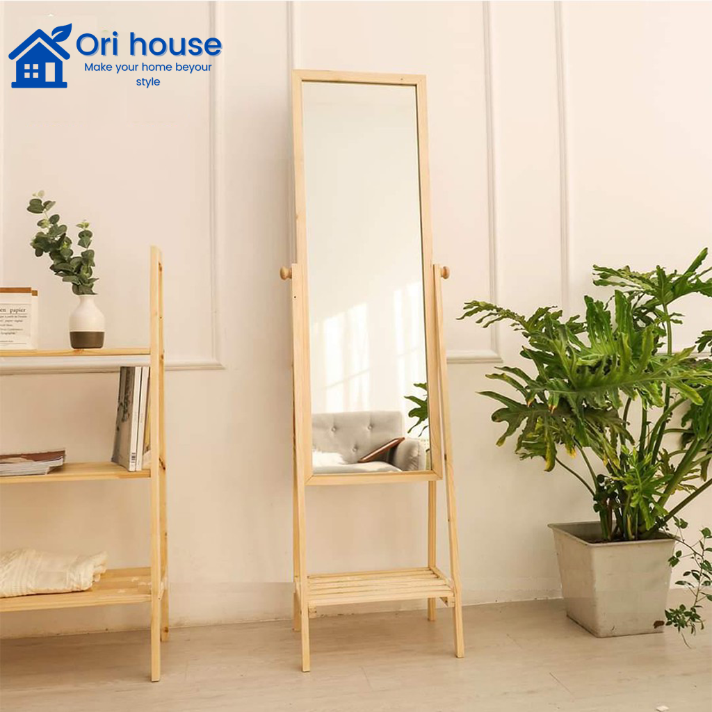 GƯƠNG ĐỨNG SOI TOÀN THÂN TRANG ĐIỂM KHUNG GỖ TỰ NHIÊN PHỐI KỆ HÀN QUỐC BA MÀU LỰA CHỌN