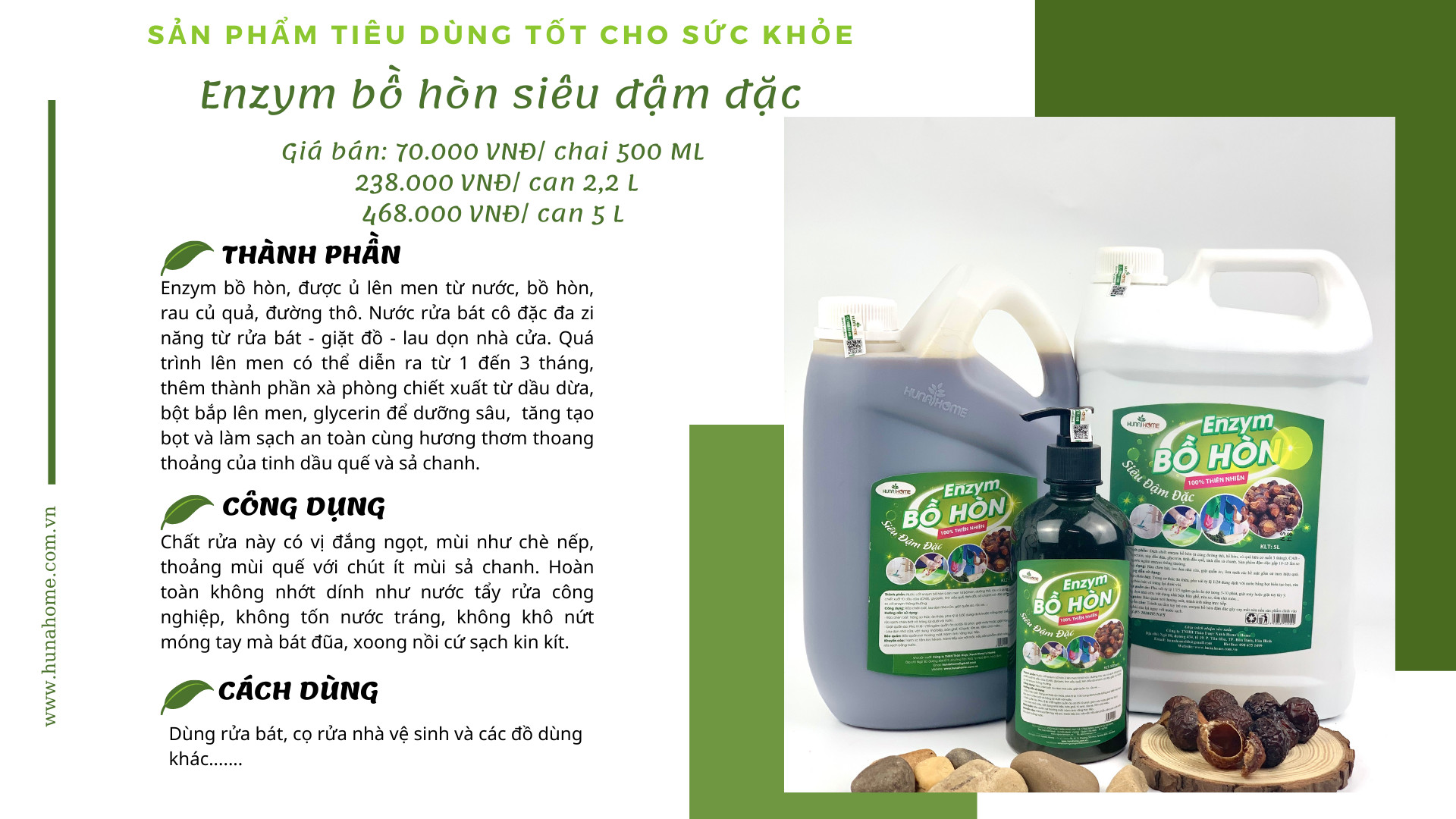 Nước rửa bát Enzyme Bồ hòn Huna'shome 500 ml