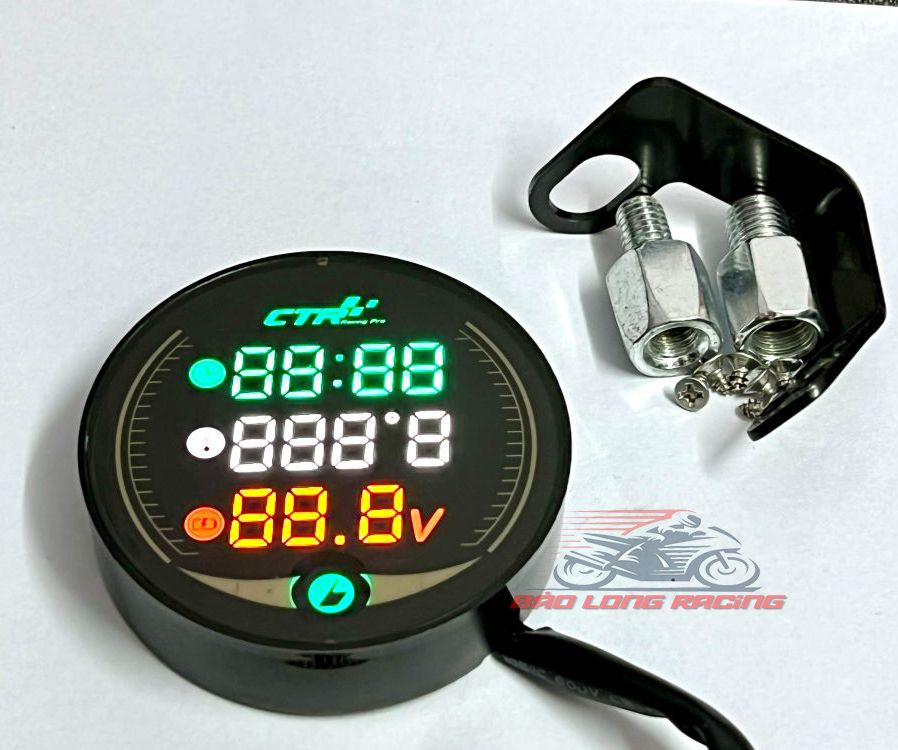 Đồng hồ Điện Tử M-Star CTRracing đo Vol, Nhiệt Độ, Thời Gian gắn mọi loại xe máy