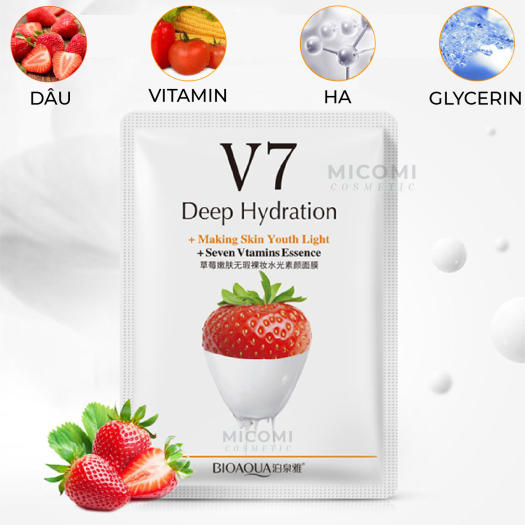 COMBO 10 Mặt Nạ Trái Cây V7 Dưỡng Trắng Da Cấp Ẩm Ngừa Mụn Mask Giấy Đắp Mặt Toning Youth  Vitamin Bioqua Nội Địa Trung MICOMI Cosmetics Táo l Kiwi l Cam l Dâu