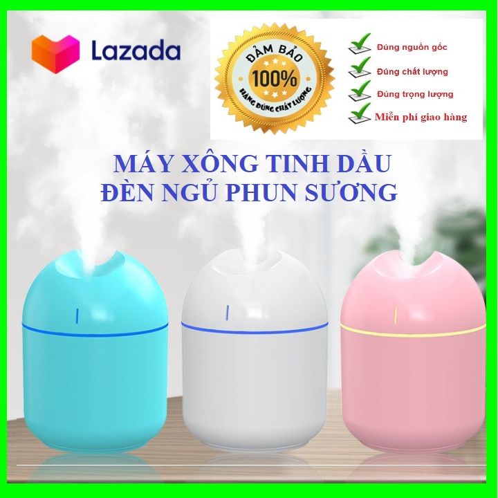 Máy xông tinh dầu - tạo độ ẩm - Đèn ngủ phun sương 220ml - đuổi muỗi - thơm phòng ngủ xe hơi