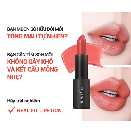Son Môi dưỡng ẩm mềm mịn bóng nhẹ Innisfree Real Fit Lipstick 3.1G