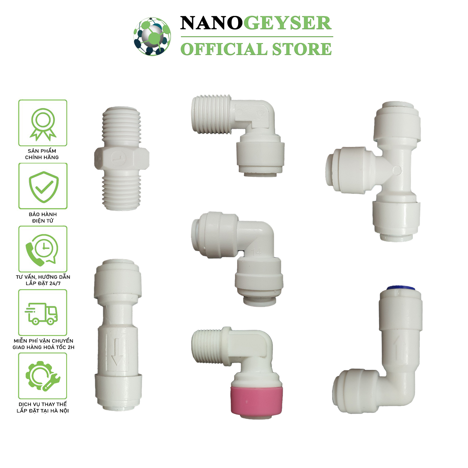 Cút nối nhanh máy lọc nước Nano Geyser, Van 1 chiều, Cút màng RO, Cút Bơm