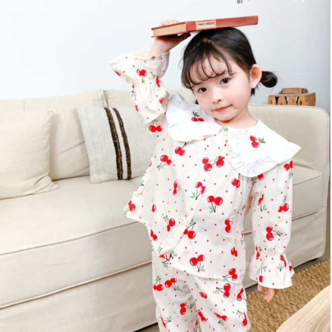 [FREESHIP + Có Video] Quần áo trẻ em set đồ em bé gái dài tay chất cotton hoạt tiết cherry đỏ dễ thương