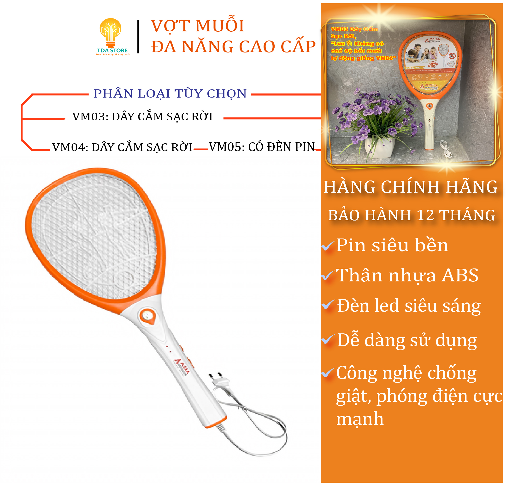 Vợt muỗi thông minh cao cấp Asia hàng Việt Nam Bảo hành 12 tháng