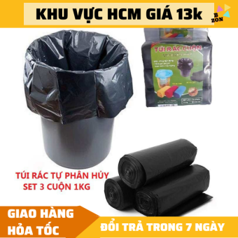 3 cuộn túi đựng rác tự phân hủy sinh size trung 55x65cm ̣̣̣(3 cuộn/kg), bao đựng rác, bịch đựng rác, túi nilong đựng rác, túi bóng đen đựng rác, túi bóng đựng rác, túi rác