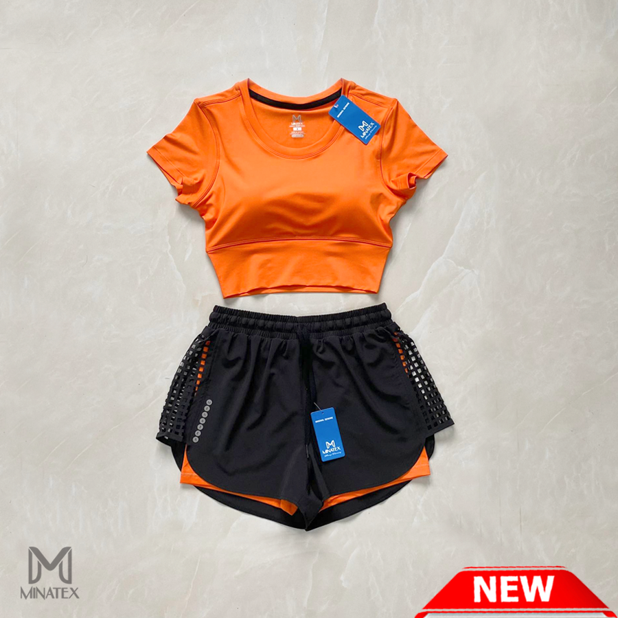 [HCM]Bộ croptop tập gym yoga chạy bộ thể dục thể thao kèm đệm mút kết hợp quần đùi 2 lớp Minatex