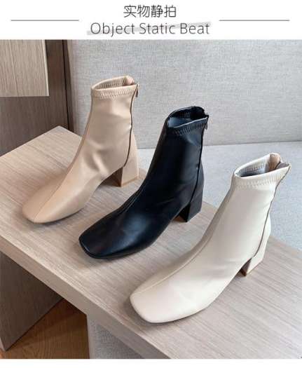 ☊●♘ Bốt (boot) da mũi vuông cao gót cổ ngắn mẫu mới nhất 2022