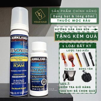 Dung dịch hỗ trợ mọc râu & tóc Kirkland Minoxidil 5% - 60ml | Dạng lỏng và Dạng bọt