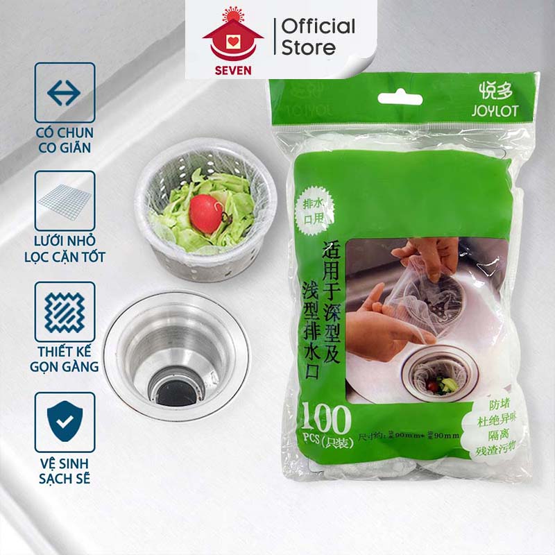 100 Túi Lọc Rác Bồn Rửa Chén Bát Joylot - Lưới Vải Tự Phân Huỷ - Có Chun Chống Tắc Nghẽn Đường Ống