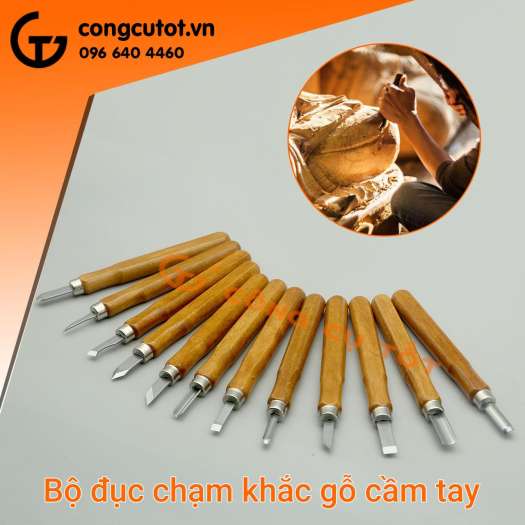 Bộ 12 đục chạm khắc gỗ cầm tay - 12 mũi đa dạng, sắn bén và không rỉ Bộ đục gỗ tay cầm thích hợp cho việc chạm khắc gỗ,điêu khắc mỹ nghệ