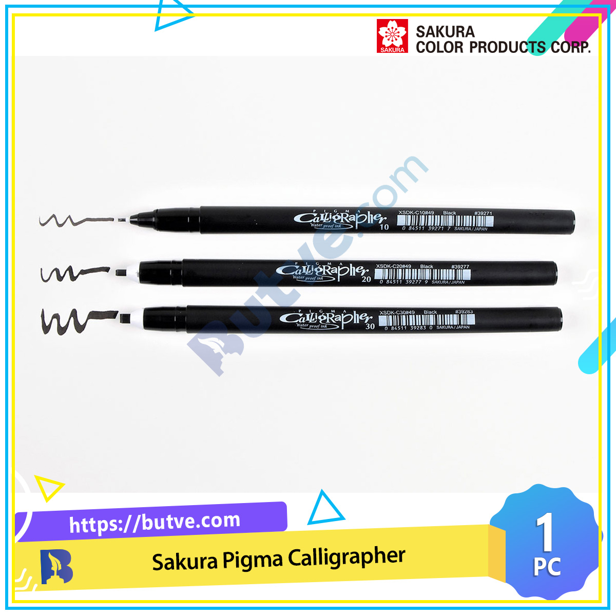 Bút tạo nét vẽ thư pháp chuyên dụng màu đen, nhiều cỡ ngòi Sakura Pigma Calligrapher Black