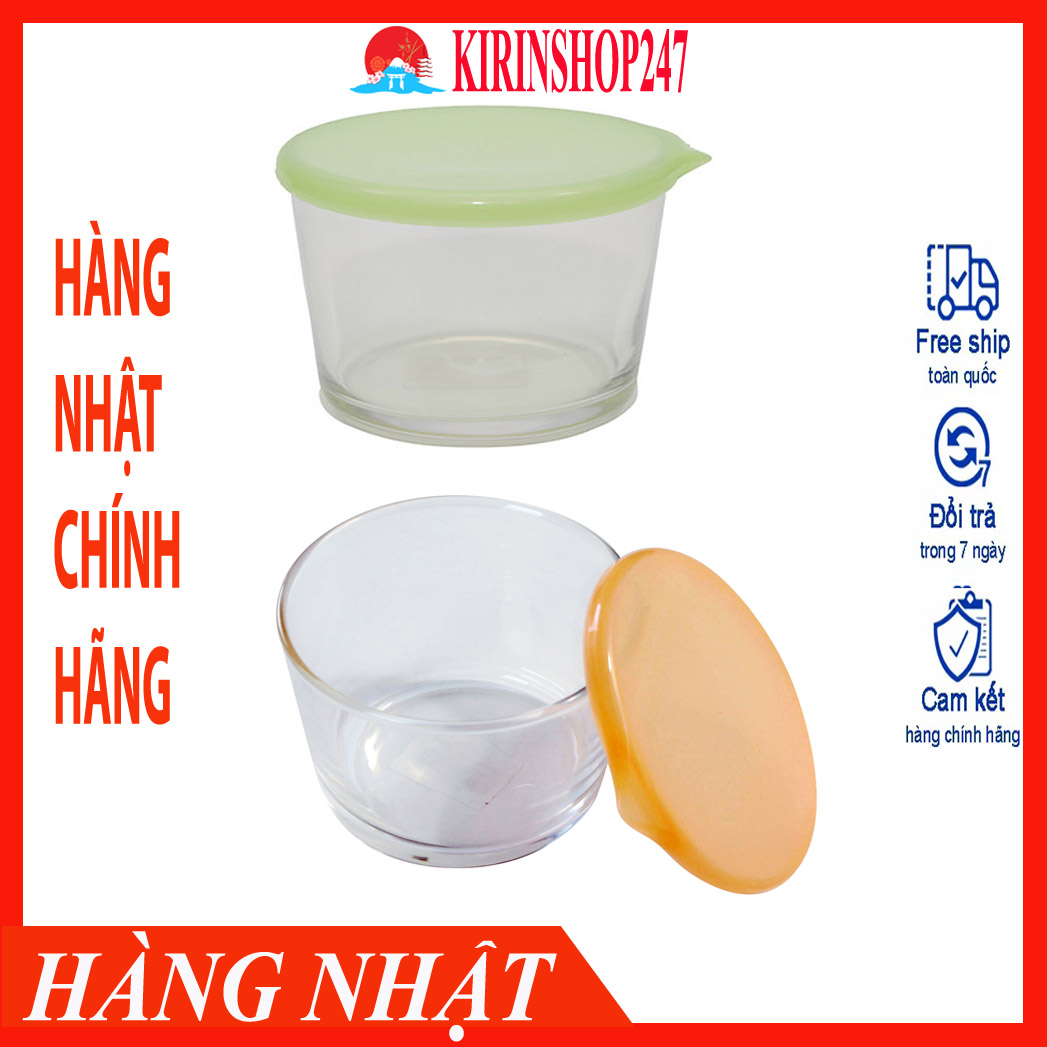 Hộp thủy tinh tròn có nắp nhựa dẻo đựng gia vị, làm sữa chua dung tích 285ml hàng nội địa Nhật Bản