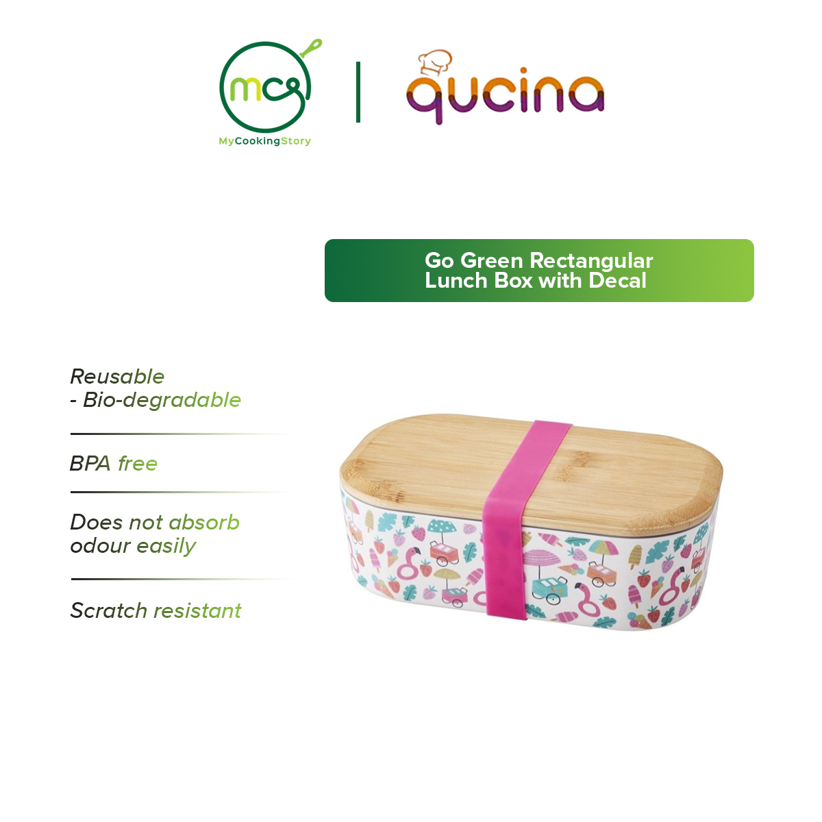 Gambar My Cooking Story   Qucina GO Green Rectangular Lunch box with decal