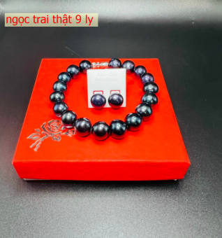 Vòng tay ngọc trai nuôi tự nhiên ánh long công hạt tròn chuẩn A 9 ly ( đen long công +tặng kèm đôi bông  )có tư vấn