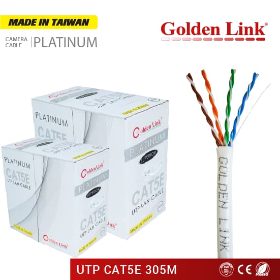 Cáp mạng golden link platinum utp cat 5e – trắng made in taiwan chính hãng