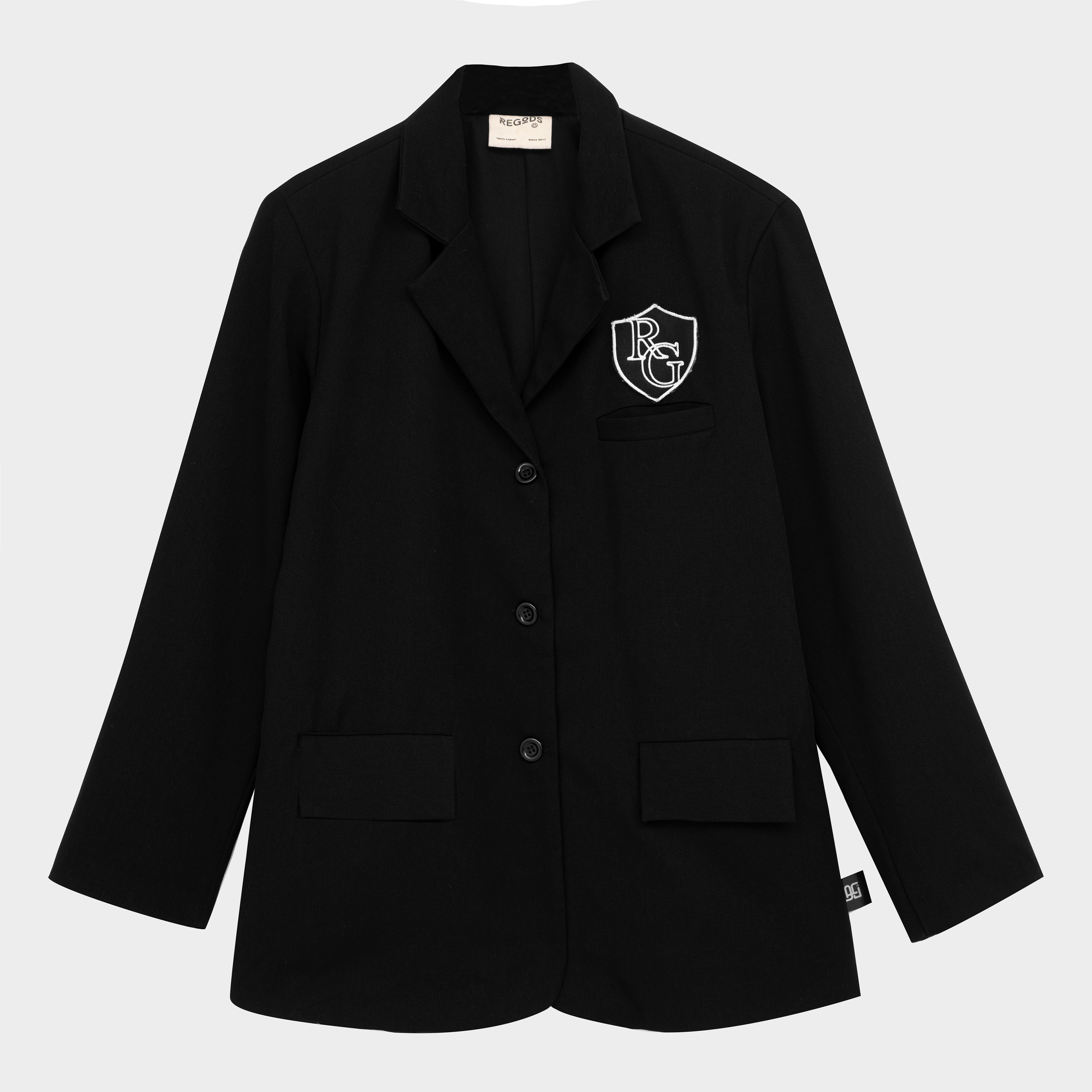 Áo khoác blazer có độn vai thêu REGODS form rộng unisex nam nữ vải Flannel 2 lớp - School Blazer