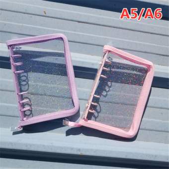 LG01I9 PVC Diary Loose Leaf Glitter Notebook Cover A5 A6 6 Hole Binder Clip Zipper Binder
