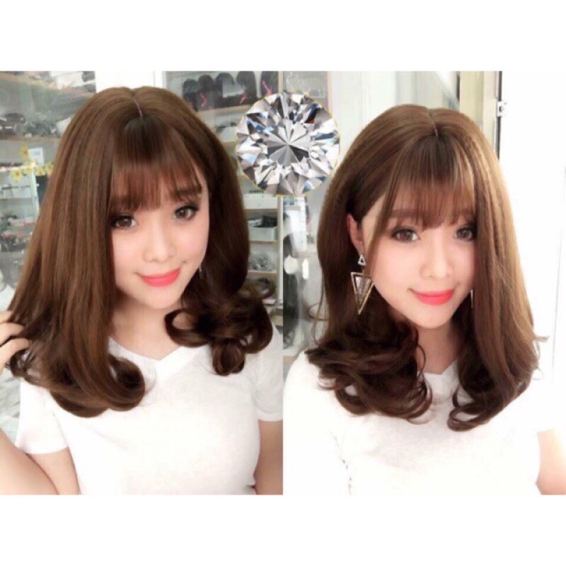 Tóc giả nữ cả đầu đẹp cao cấp❤️FREESHIP❤️ Tóc giả nguyên đầu xoăn ngắn 30cm tặng lưới đội tóc