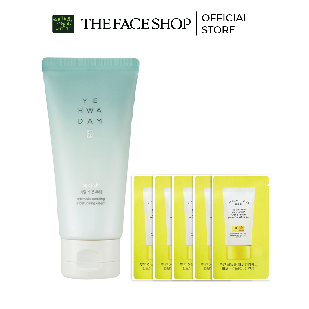 Combo Kem Chống Nắng Thefaceshop 5Mlx5+Kem Dưỡng Ẩm Làm Dịu Da Thefaceshop 50Ml