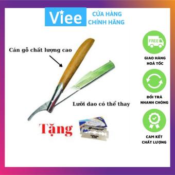 Dao cạo râu cán gỗ thay lưỡi đa năng (Tặng Kèm 10 Lưỡi Cạo)