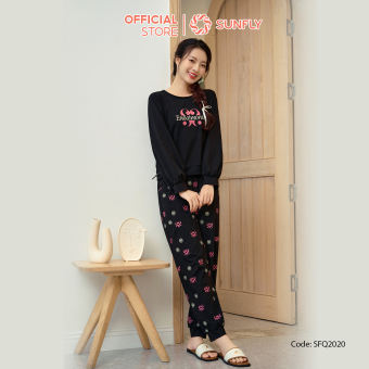 Bộ Đồ Mặc Nhà Nữ Cotton SUNFLY Áo Dài Quần Dài ST9111