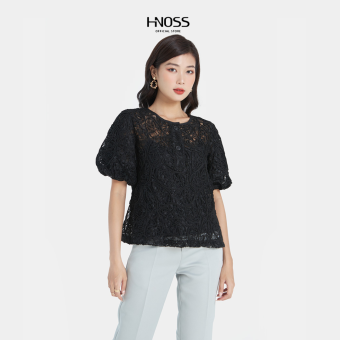 Áo Ren Nữ Thời Trang HNOSS Cổ Tròn Cài Nút Tay Bí HNAKI060