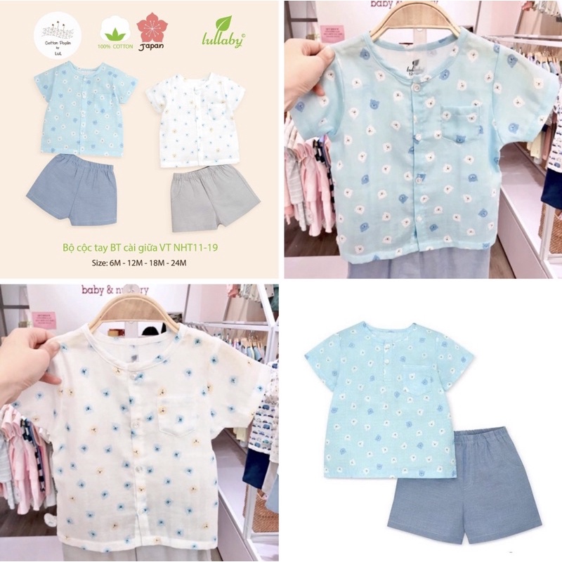 Bộ cộc tay bé trai bổ nẹp/cài giữa Poplin Lullaby NHT06B
