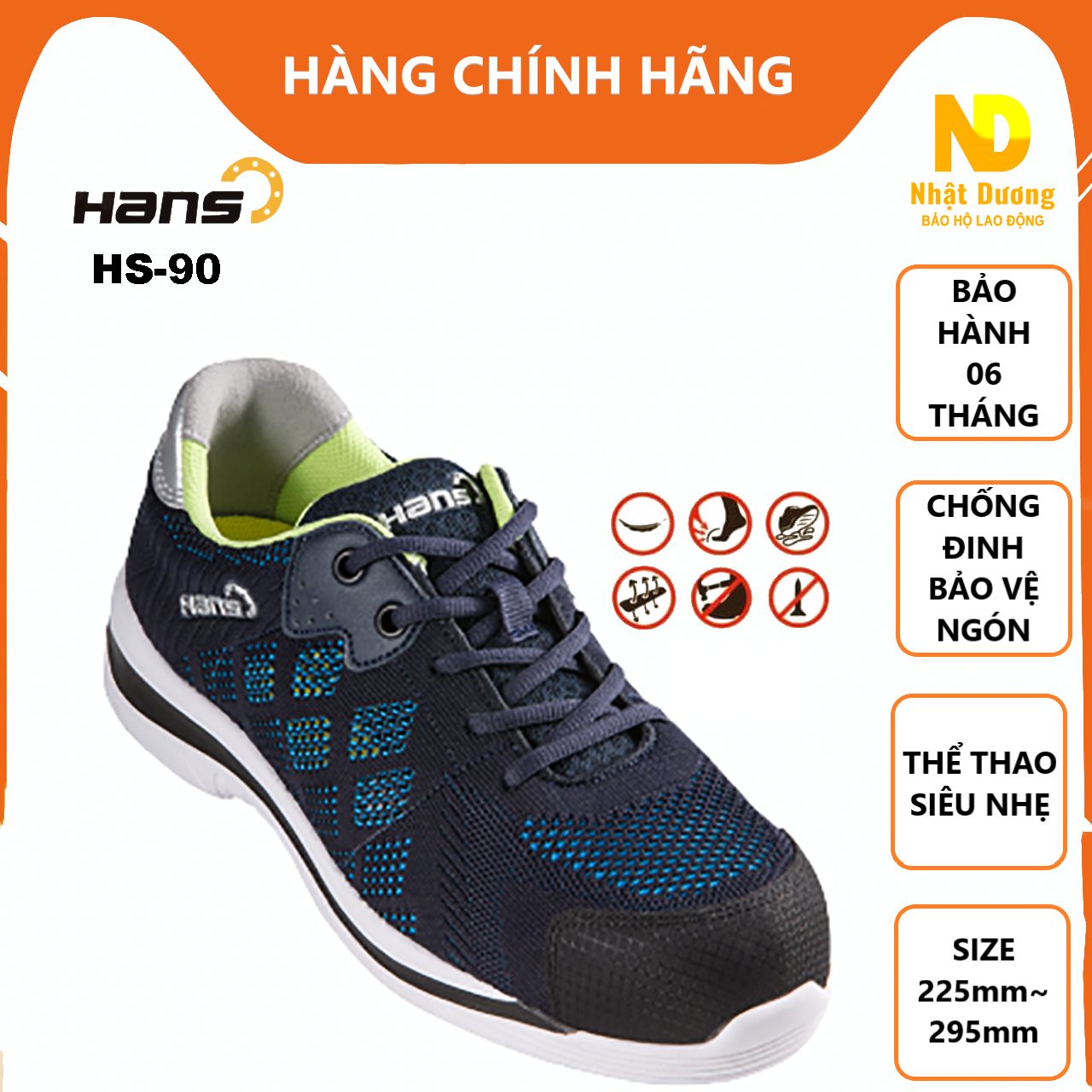 Giày bảo hộ lao động nam Hans HS-90 hàn quốc, Giầy bảo hộ siêu nhẹ kiểu dáng thể thao thời trang chống đinh chống sốc chống dập ngón.