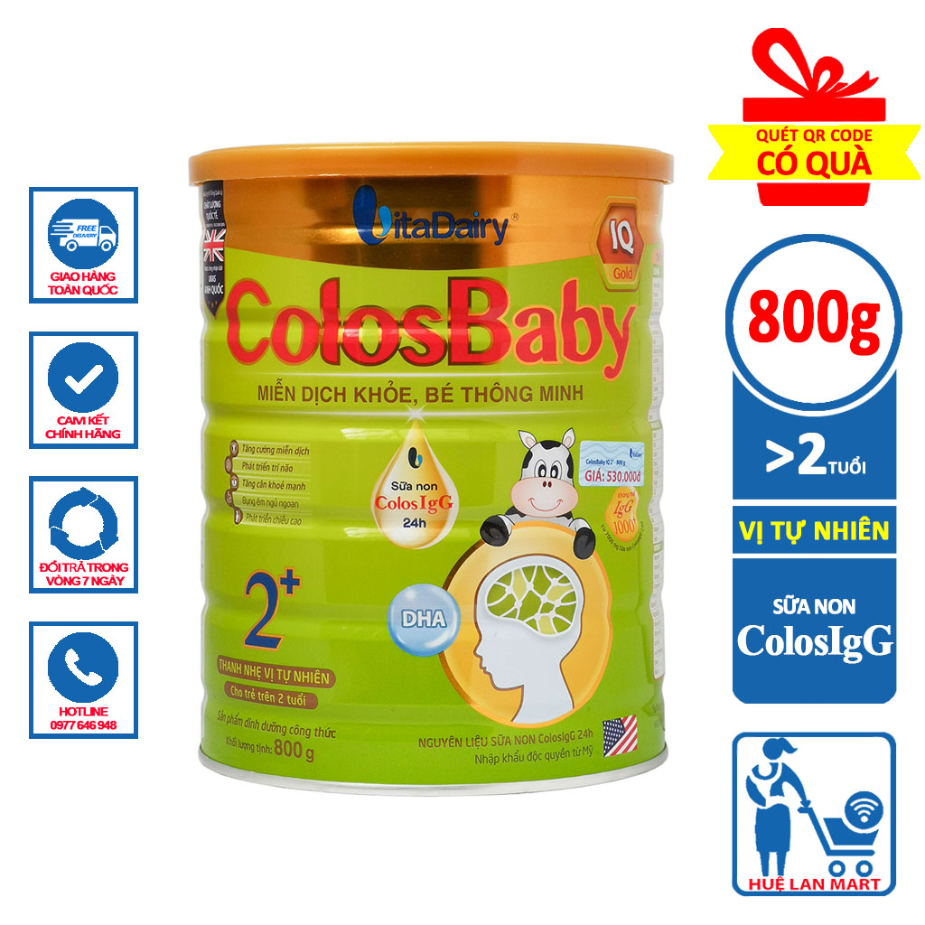 Sữa Bột VitaDairy ColosBaby IQ Gold 2+ Hộp 800g Miễn dịch khỏe, bé thông