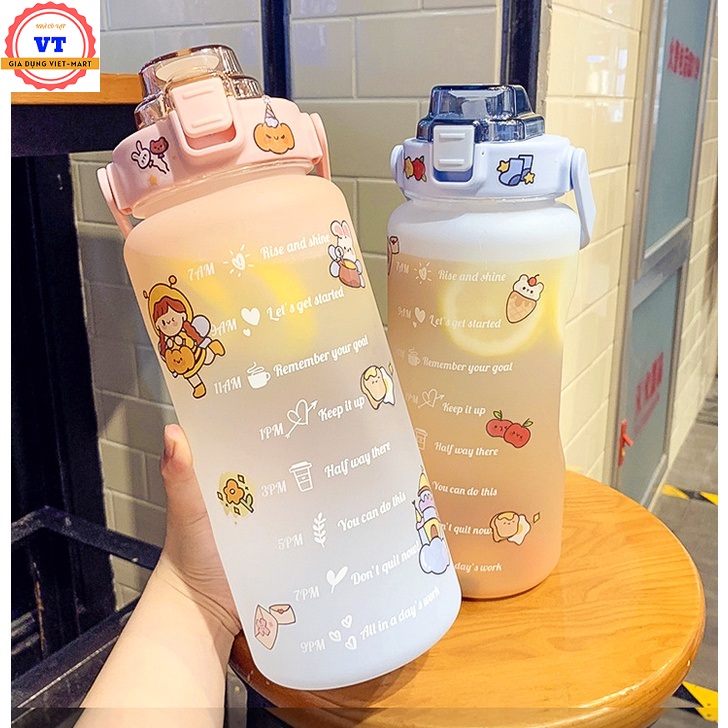 Bình nước thể thao 2 lít dễ thương cute có vạch báo giờ uống nước, bình nước 1 lít nhắc nhở uống nước đúng giờ - bình nước 1 lít thể thao có vạch báo uống nước đúng giờ - bình detox 700ml