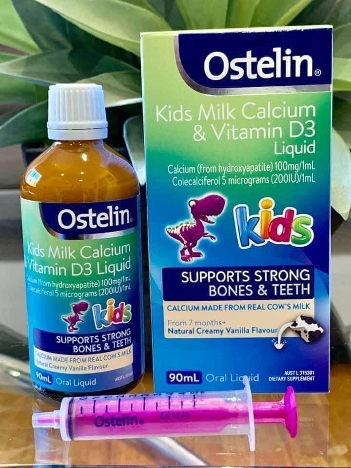 Canxi Nước Khủng Long Ostelin Kids Milk Calcium & D3 Liquid Úc (90ml) 🔥𝐍𝐄𝐖🔥 Cho Trẻ Từ 7 Tháng Tuổi