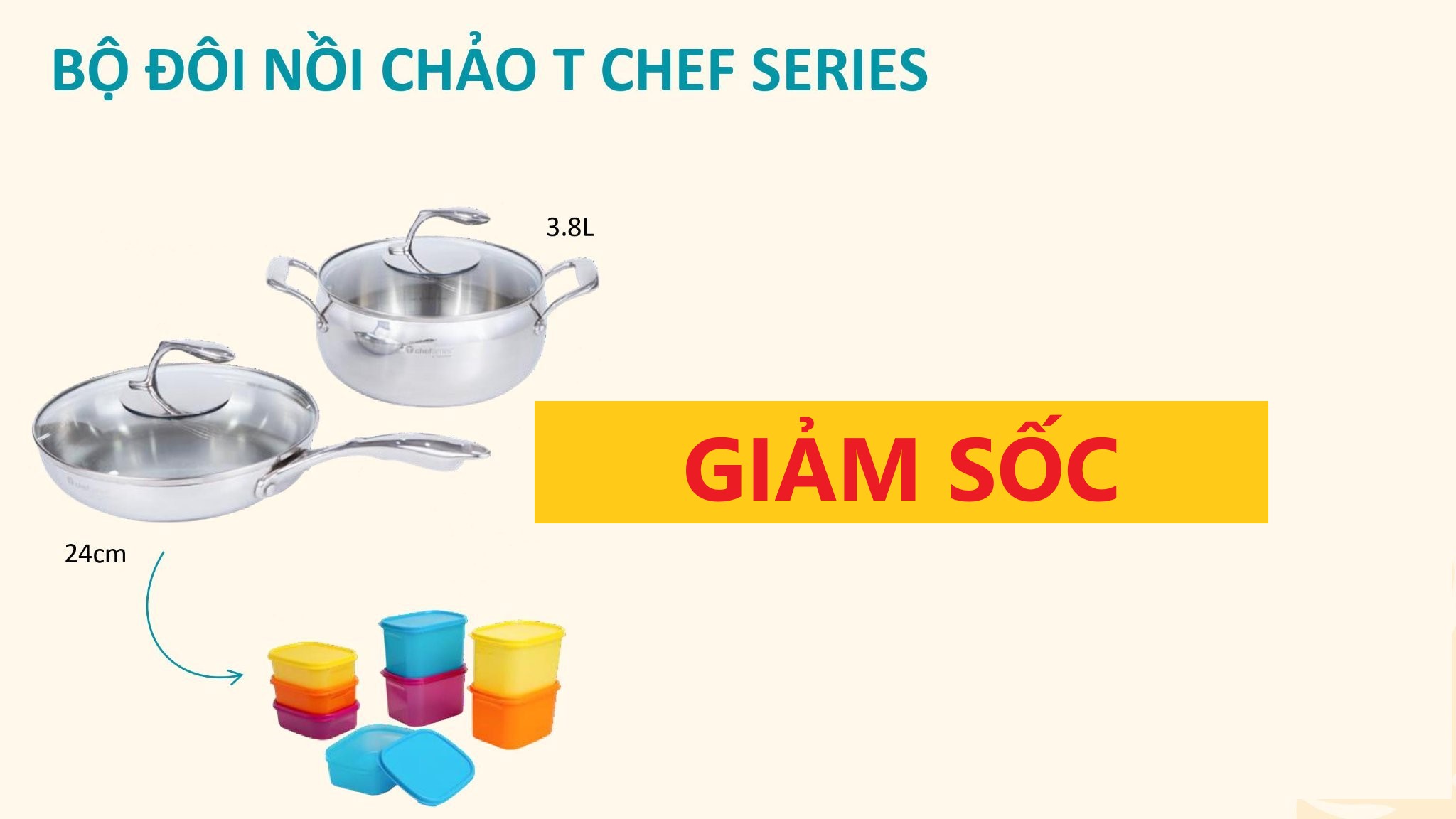 Tupperware official store - kèm quà bộ đôi nồi chảo t chef series perfect set lazada chính hãng 100%