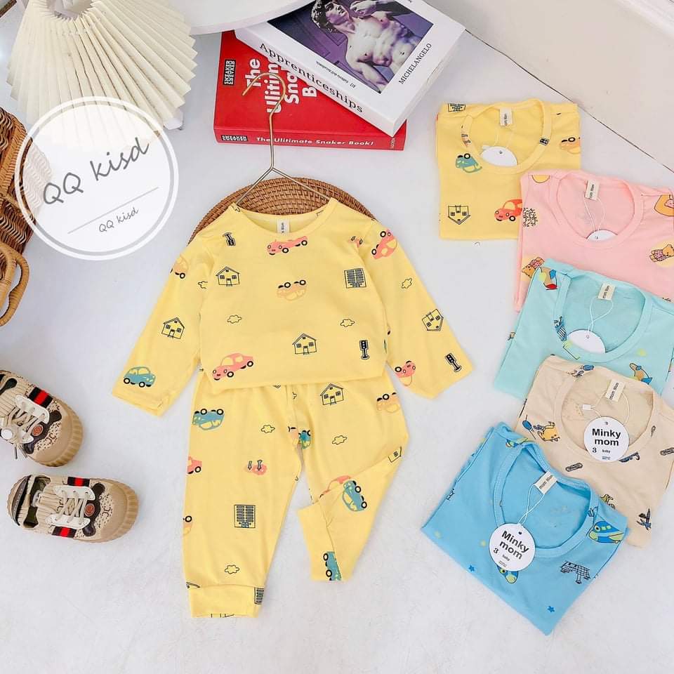 Đồ bộ quần áo dài tay thun lạnh Minky Mom cho bé trai, bé gái chất mềm mát mịn, size 5-16kg