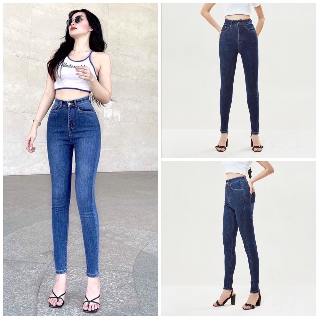 Quần jean nữ ống ôm co giãn mạnh, quần jean nữ skinny 100% cotton co giãn, quần bò nữ cao cấp